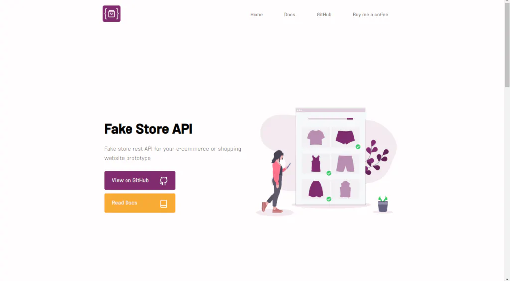 Print da tela inicial do site Fake Store API. 