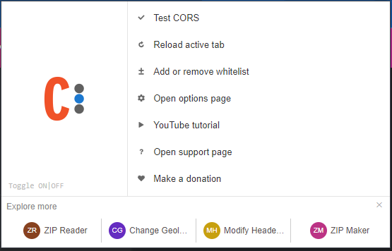 Imagem do uso prático do plugin Test Cors ou Allow CORS: Access-Control-Allow-Origin